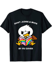 Don't Judge A Book By Its Cover Reading American Bald Eagle T-Shirt 180G 100% Cotton Printed Round Neck Short-Sleeve T-Shirt, Gifts for Men Dad Husband Grandpa, S-XXXL, Black