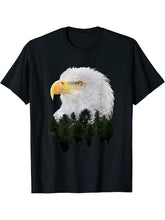 American Bald Eagle Double Exposure T-Shirt 180G 100% Cotton Printed Round Neck Short-Sleeve T-Shirt, Gifts for Men Dad Husband Grandpa, S-XXXL, Black