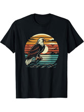 Retro Sunset Bald Eagle Graphic Art Design T-Shirt 180G 100% Cotton Printed Round Neck Short-Sleeve T-Shirt, Gifts for Men Dad Husband Grandpa, S-XXXL, Black