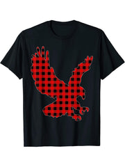 Matching Funny Buffalo Plaid Bald Eagle Christmas Pajama T-Shirt 180G 100% Cotton Printed Round Neck Short-Sleeve T-Shirt, Gifts for Men Dad Husband Grandpa, S-XXXL, Black