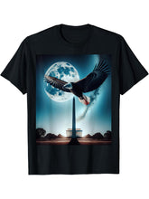 Bald Eagle Over American Landmark T-Shirt 180G 100% Cotton Printed Round Neck Short-Sleeve T-Shirt, Gifts for Men Dad Husband Grandpa, S-XXXL, Black