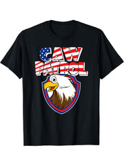 Caw Patrol tshirt Bald Eagle American Red White Blue Flag 180G 100% Cotton Printed Round Neck Short-Sleeve T-Shirt, Gifts for Men Dad Husband Grandpa, S-XXXL, Black