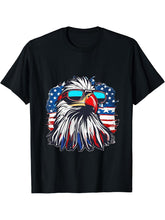 4th of July Merica USA Flag Bald Eagle Patriotic Veteran T-Shirt 180G 100% Cotton Printed Round Neck Short-Sleeve T-Shirt, Gifts for Men Dad Husband Grandpa, S-XXXL, Black