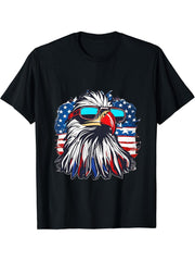 4th of July Merica USA Flag Bald Eagle Patriotic Veteran T-Shirt 180G 100% Cotton Printed Round Neck Short-Sleeve T-Shirt, Gifts for Men Dad Husband Grandpa, S-XXXL, Black