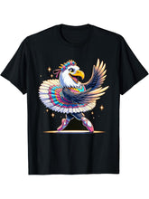 Ballerina Bald Eagle Dancing T-Shirt 180G 100% Cotton Printed Round Neck Short-Sleeve T-Shirt, Gifts for Men Dad Husband Grandpa, S-XXXL, Black
