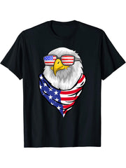 US Flag Sunglasses United States Cool American Bald Eagle T-Shirt 180G 100% Cotton Printed Round Neck Short-Sleeve T-Shirt, Gifts for Men Dad Husband Grandpa, S-XXXL, Black