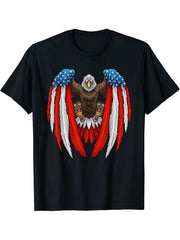 Flying American Bald Eagle USA Patriotic Eagles Flag Wings T-Shirt 180G 100% Cotton Printed Round Neck Short-Sleeve T-Shirt, Gifts for Men Dad Husband Grandpa, S-XXXL, Black