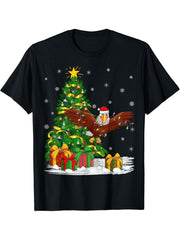 Eagle Bird Lover Family Matching Santa Bald Eagle Christmas T-Shirt 180G 100% Cotton Printed Round Neck Short-Sleeve T-Shirt, Gifts for Men Dad Husband Grandpa, S-XXXL, Black