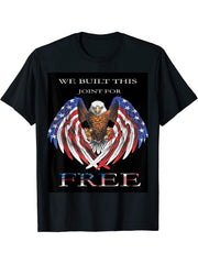 American Day Bald Eagle Joint for free t shir T-Shirt 180G 100% Cotton Printed Round Neck Short-Sleeve T-Shirt, Gifts for Men Dad Husband Grandpa, S-XXXL, Black