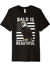 Bald Is Beautiful 4th of July Bald Eagle Patriotic Vintage Premium T-Shirt 180G 100% Cotton Printed Round Neck Short-Sleeve T-Shirt, Gifts for Men Dad Husband Grandpa, S-XXXL, Black