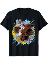 Uncle Sam Riding American Bald Eagle American Flag Design T-Shirt 180G 100% Cotton Printed Round Neck Short-Sleeve T-Shirt, Gifts for Men Dad Husband Grandpa, S-XXXL, Black