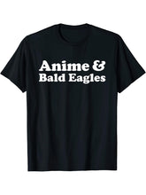 Anime and Bald Eagles or Bald Eagle Kawaii T-Shirt 180G 100% Cotton Printed Round Neck Short-Sleeve T-Shirt, Gifts for Men Dad Husband Grandpa, S-XXXL, Black