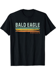 Vintage Stripes Bald Eagle MN T-Shirt 180G 100% Cotton Printed Round Neck Short-Sleeve T-Shirt, Gifts for Men Dad Husband Grandpa, S-XXXL, Black