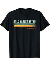 Vintage Stripes Bald Eagle Center MN T-Shirt 180G 100% Cotton Printed Round Neck Short-Sleeve T-Shirt, Gifts for Men Dad Husband Grandpa, S-XXXL, Black