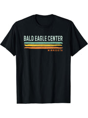 Vintage Stripes Bald Eagle Center MN T-Shirt 180G 100% Cotton Printed Round Neck Short-Sleeve T-Shirt, Gifts for Men Dad Husband Grandpa, S-XXXL, Black