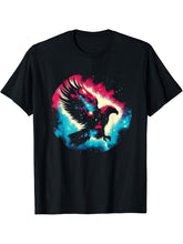 Eagle Galaxy - Colorful Bald Eagle Bird Animal Lover T-Shirt 180G 100% Cotton Printed Round Neck Short-Sleeve T-Shirt, Gifts for Men Dad Husband Grandpa, S-XXXL, Black