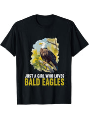 Just a Girl who loves Bald Eagles Bald Eagle T-Shirt 180G 100% Cotton Printed Round Neck Short-Sleeve T-Shirt, Gifts for Men Dad Husband Grandpa, S-XXXL, Black