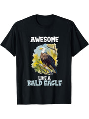 Bald Eagles Awesome like a Bald Eagle T-Shirt 180G 100% Cotton Printed Round Neck Short-Sleeve T-Shirt, Gifts for Men Dad Husband Grandpa, S-XXXL, Black