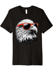 Cool Bald Eagle Bird Wearing Sunglasses Graphic Art Premium T-Shirt 180G 100% Cotton Printed Round Neck Short-Sleeve T-Shirt, Gifts for Men Dad Husband Grandpa, S-XXXL, Black