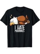 I Hate Mornings Sleeping American Bald Eagle Nap Early Bird T-Shirt 180G 100% Cotton Printed Round Neck Short-Sleeve T-Shirt, Gifts for Men Dad Husband Grandpa, S-XXXL, Black