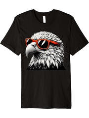 Cool Bald Eagle Bird Wearing Sunglasses Graphic Art Premium T-Shirt 180G 100% Cotton Printed Round Neck Short-Sleeve T-Shirt, Gifts for Men Dad Husband Grandpa, S-XXXL, Black