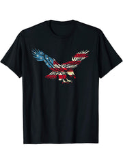 Patriotic US American Flag Bald Eagle Silhouette Gift T-Shirt 180G 100% Cotton Printed Round Neck Short-Sleeve T-Shirt, Gifts for Men Dad Husband Grandpa, S-XXXL, Black