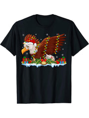 Bald Eagle Lover Family Matching Santa Bald Eagle Christmas T-Shirt 180G 100% Cotton Printed Round Neck Short-Sleeve T-Shirt, Gifts for Men Dad Husband Grandpa, S-XXXL, Black