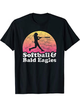 Softball and Bald Eagles Women or Girls Bald Eagle T-Shirt 180G 100% Cotton Printed Round Neck Short-Sleeve T-Shirt, Gifts for Men Dad Husband Grandpa, S-XXXL, Black