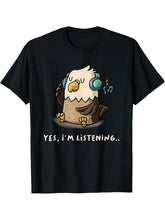 Yes I'm Listening Nerd American Bald Eagle Introvert Geek T-Shirt 180G 100% Cotton Printed Round Neck Short-Sleeve T-Shirt, Gifts for Men Dad Husband Grandpa, S-XXXL, Black