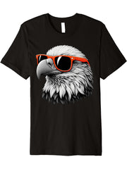Cool Bald Eagle Bird Wearing Sunglasses Graphic Art Premium T-Shirt 180G 100% Cotton Printed Round Neck Short-Sleeve T-Shirt, Gifts for Men Dad Husband Grandpa, S-XXXL, Black