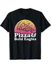 Pizza and Bald Eagles or Bald Eagle T-Shirt 180G 100% Cotton Printed Round Neck Short-Sleeve T-Shirt, Gifts for Men Dad Husband Grandpa, S-XXXL, Black