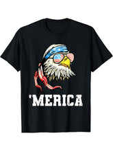 4Th Of July Merica Usa Flag Bald Eagle Patriotic Veteran T-Shirt 180G 100% Cotton Printed Round Neck Short-Sleeve T-Shirt, Gifts for Men Dad Husband Grandpa, S-XXXL, Black