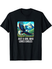Just A Girl Who Loves Eagles - Bald Eagle - T-Shirt 180G 100% Cotton Printed Round Neck Short-Sleeve T-Shirt, Gifts for Men Dad Husband Grandpa, S-XXXL, Black