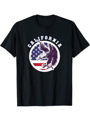 California American Patriot Freedom Bald Eagle Stars Outfit T-Shirt 180G 100% Cotton Printed Round Neck Short-Sleeve T-Shirt, Gifts for Men Dad Husband Grandpa, S-XXXL, Black