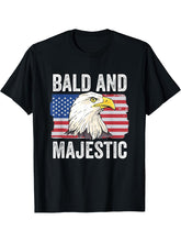 Bald and Majestic 4th of July Independence Day Bald Eagle T-Shirt 180G 100% Cotton Printed Round Neck Short-Sleeve T-Shirt, Gifts for Men Dad Husband Grandpa, S-XXXL, Black