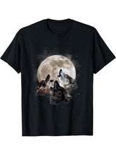 Three Wolves Howling at the Moon - Wolf Lover T-Shirt 180G 100% Cotton Printed Round Neck Short-Sleeve T-Shirt, Gifts for Men Dad Husband Grandpa, S-XXXL, Black