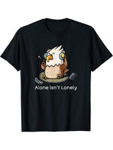 Alone Isn't Lonely Nerd American Bald Eagle Introvert Geek T-Shirt 180G 100% Cotton Printed Round Neck Short-Sleeve T-Shirt, Gifts for Men Dad Husband Grandpa, S-XXXL, Black