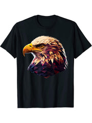 Bald Eagles Cool Polygon Design with a Bald Eagle T-Shirt 180G 100% Cotton Printed Round Neck Short-Sleeve T-Shirt, Gifts for Men Dad Husband Grandpa, S-XXXL, Black