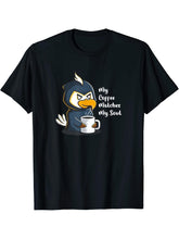 My Coffee Matches My Soul Caffeine Goth American Bald Eagle T-Shirt 180G 100% Cotton Printed Round Neck Short-Sleeve T-Shirt, Gifts for Men Dad Husband Grandpa, S-XXXL, Black