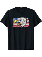 4th of July Independence Day USA Flag Bald Eagle T-Shirt 180G 100% Cotton Printed Round Neck Short-Sleeve T-Shirt, Gifts for Men Dad Husband Grandpa, S-XXXL, Black