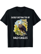 Easily distracted by Bald Eagles Bald Eagle T-Shirt 180G 100% Cotton Printed Round Neck Short-Sleeve T-Shirt, Gifts for Men Dad Husband Grandpa, S-XXXL, Black