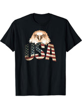 American Flag Patriotic Bald Eagle USA T-Shirt 180G 100% Cotton Printed Round Neck Short-Sleeve T-Shirt, Gifts for Men Dad Husband Grandpa, S-XXXL, Black