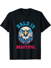 Bald is beautiful Shirt - Bald Eagle Patriotic American T-Shirt 180G 100% Cotton Printed Round Neck Short-Sleeve T-Shirt, Gifts for Men Dad Husband Grandpa, S-XXXL, Black