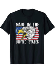 4th of July Independence Day USA Flag Bald Eagle T-Shirt 180G 100% Cotton Printed Round Neck Short-Sleeve T-Shirt, Gifts for Men Dad Husband Grandpa, S-XXXL, Black
