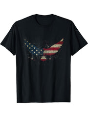 American Flag Eagle For Men Women Boy Girl for 4th of July T-Shirt 180G 100% Cotton Printed Round Neck Short-Sleeve T-Shirt, Gifts for Men Dad Husband Grandpa, S-XXXL, Black