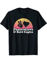 Peace Love and Bald Eagles Bald Eagle T-Shirt 180G 100% Cotton Printed Round Neck Short-Sleeve T-Shirt, Gifts for Men Dad Husband Grandpa, S-XXXL, Black