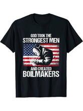American Boilermakers Union Worker Strongest Men T-Shirt 180G 100% Cotton Printed Round Neck Short-Sleeve T-Shirt, Gifts for Men Dad Husband Grandpa, S-XXXL, Black