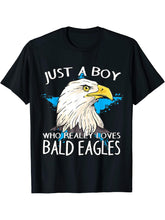Bald Eagle Eagle Just A Boy Who Really Loves Bald Eagles T-Shirt 180G 100% Cotton Printed Round Neck Short-Sleeve T-Shirt, Gifts for Men Dad Husband Grandpa, S-XXXL, Black