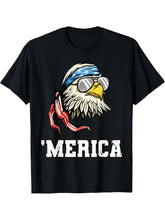 4th of July Bald Eagle USA Flag Merica Patriotic Veterans T-Shirt 180G 100% Cotton Printed Round Neck Short-Sleeve T-Shirt, Gifts for Men Dad Husband Grandpa, S-XXXL, Black