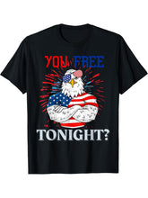 Are You Free Tonight 4th of July Independence Day Bald Eagle T-Shirt 180G 100% Cotton Printed Round Neck Short-Sleeve T-Shirt, Gifts for Men Dad Husband Grandpa, S-XXXL, Black